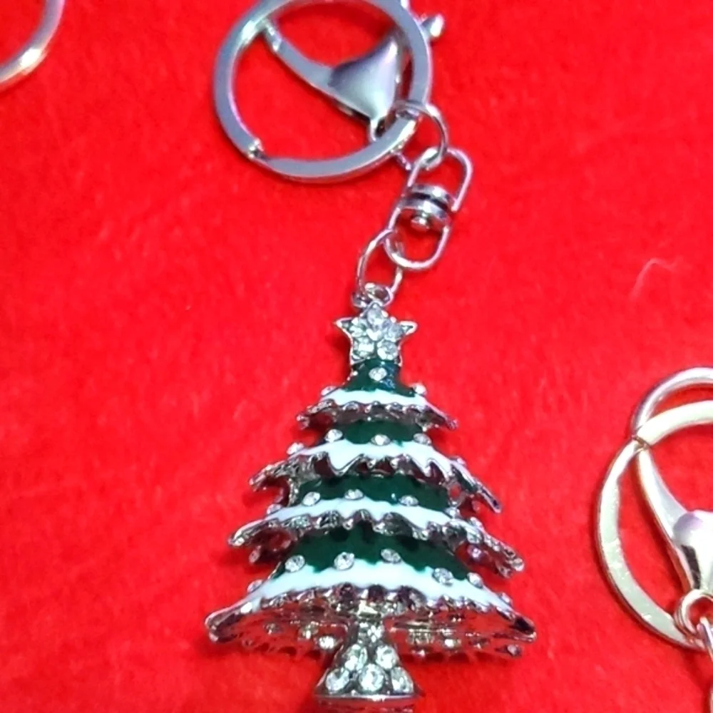 Christmas Santas Tree Bells Enamel Crystal Keychain